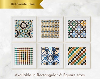Alhambra Prints Set of 6: Geometric Arabic Tile Photography, Granada Spain