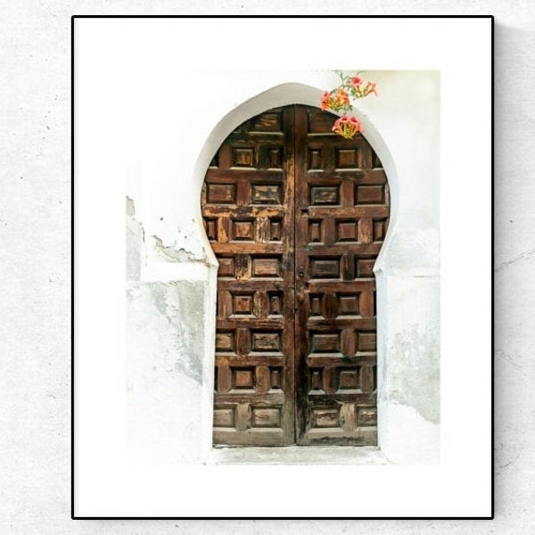 Granada Moorish Door Print, Arched Distressed Arabic Door, Andalucia Spain Architecture + Travel, Elegant Europe Home & Office Wall Decor