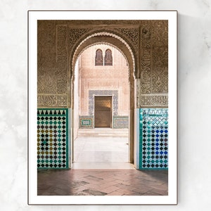 Alhambra Palace Courtyard Print, Colorful Tiles + Arabic Carvings, Andalucia Spain Architecture + Travel, Europe Home & Office Wall Decor