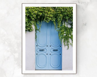 Paris Door Photography, Chic Parisian Architecture, French Blue Cool Tone, Climbing Ivy, Baby Nursery,  Stylish Wall Art Home & Office Décor