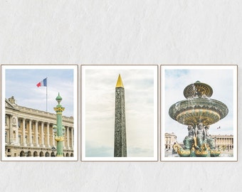 Paris Place de la Concorde Set of 3 Cityscape Prints, French Parisian Architecture + Travel Photography, Chic Home & Office Wall Art Decor