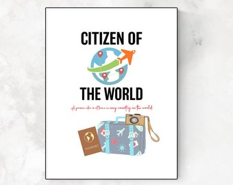 Citizen of the World Bold Colorful Graphic Print, Globally Conscious World Traveler, Humanity Unity Oneness, Home & Office Wall Art Decor