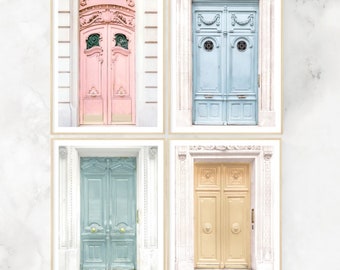 Paris Doors Pastel Photography Prints, French Architecture, Set of 4