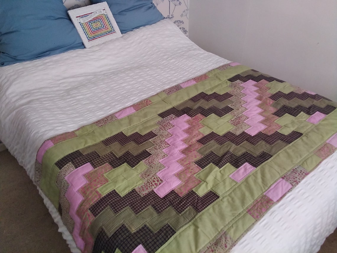 Patchwork Quilt Bed Runner Size or Narrow Lap Quilt. Pink Etsy
