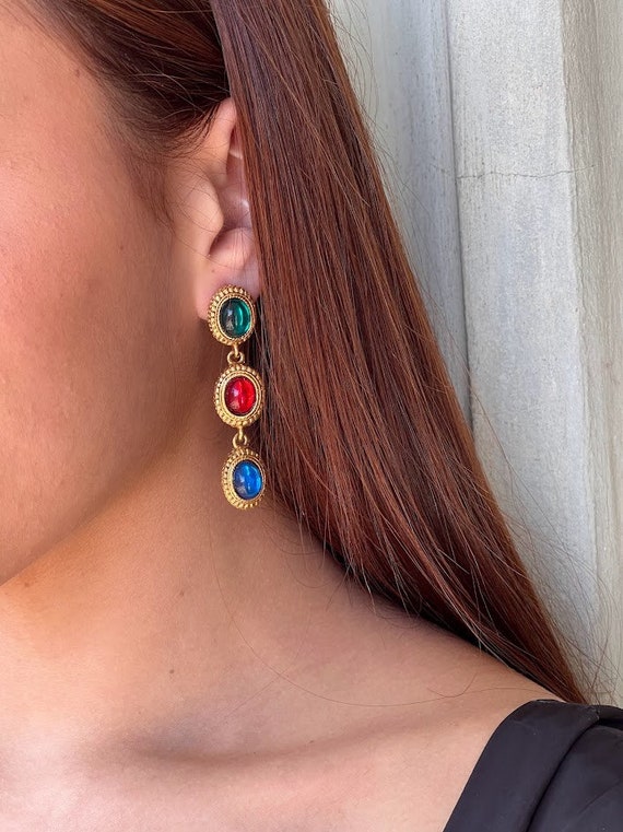 90’s vintage drop earrings | multi color stones
