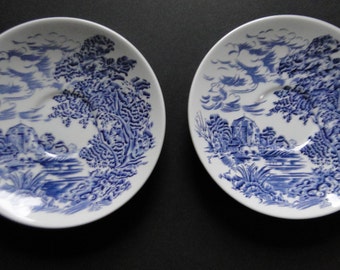 Vintage Enoch Wedgewood Blue and White "Countryside" Saucers-Set of Two, England