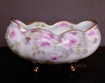 Vintage Imperial Austria Porcelain Six Lobe Footed Hand Painted and Signed Bowl