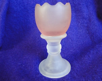 Vintage Pink and White Candle Holder, Frosted Glass Votive Candle Holder