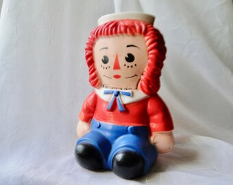 Vintage Raggedy Andy Bank in Plastic by the Bobbs Merrill Company Inc., 1970's, Children's Bank