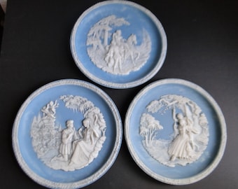 Vintage Cameo Stone Plates, Incolay Studio Shakespeare Love Sonnets, Set of Three, 80's USA / Collectable Plates