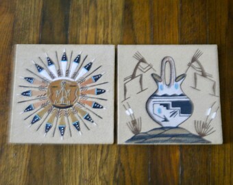 Two Vintage Native American Sand Paintings, Signed Sand Paintings, Southwest Decor, Southwest Art, Rustic Decor