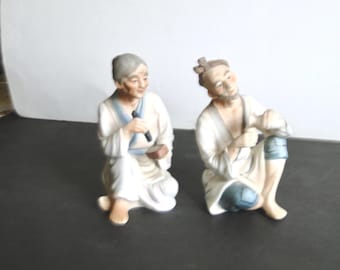 Vintage Japanese Woman and Man made of Bisque / Made in Japan / Japanese Figurines