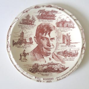 Vintage Will Rogers Plate, Memorial Plate by Vernon Kilns U.S.A. / Collectable Plate