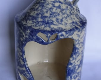 Vintage Alpine Pottery Blue Spongeware Apple Jug, Roseville, Ohio, Roseville Pottery
