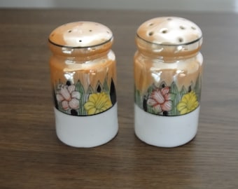 Vintage Lusterware Salt and Pepper Set with Flowers / Japanese Style Salt and Pepper / Kitchen and Dining Set