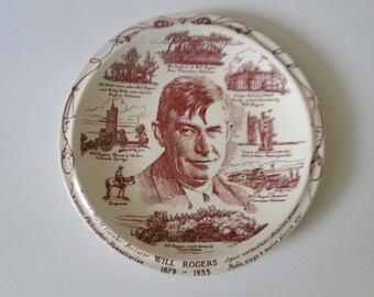 Vintage Will Rogers Plate, Memorial Plate by Vernon Kilns U.S.A. / Collectable Plate