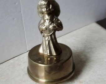 Vintage Musical Brass Angel, Plays Silent Night and turns, 1983 Christmas Angel