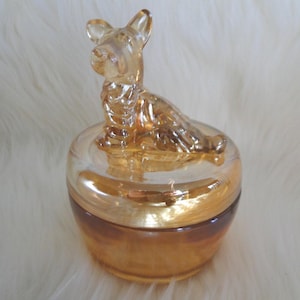 Vintage Scottie Dog Bowl with Lid, Iridescent Marigold / Candy Bowl / Trinket Bowl / Dog Bowl