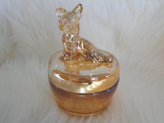 Vintage Scottie Dog Bowl with Lid, Iridescent Marigold / Candy Bowl / Trinket Bowl / Dog Bowl