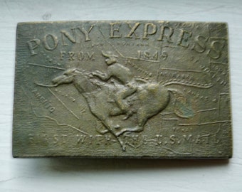 Vintage Pony Express Belt Buckle / Western Belt Buckle / Cowboy Buckle / Express Mail Buckle