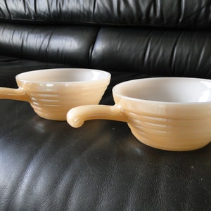 Vintage Anchor Hocking Fire King Peach Luster Ware Bowls with Handles / serving set