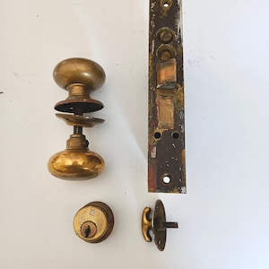 Antique Brass Corbin Mortise Lock Set with Knob, Screws and Spacers / Home Restoration / Brass Hardware
