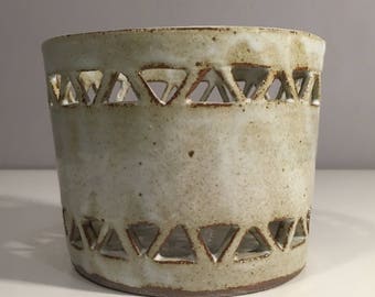 Hand Carved Ceramic Lantern, Rustic Triangle Decor