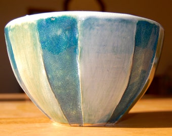 Blue/Green Striped Serving Bowl