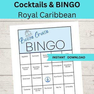 Cocktails Booze Cruise Bingo, Bar Crawl Bingo, Booze Cruise, Alcohol Drinking Bingo, Imprimable - 4 jeux, Royal Caribbean