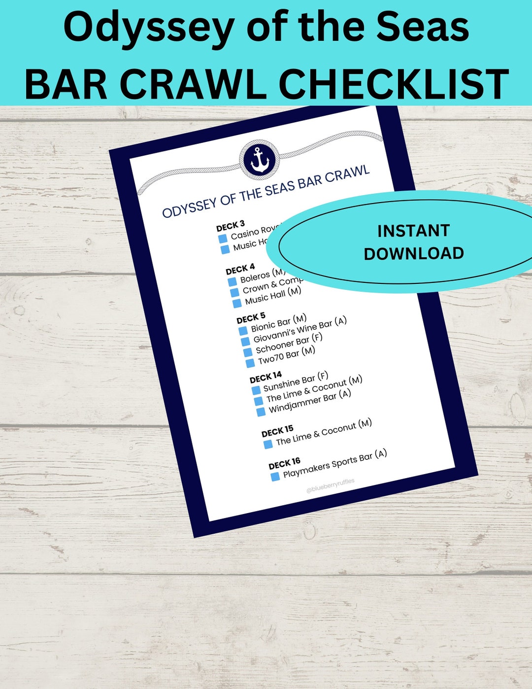 Odyssey of the Seas Bar Crawl Checklist, Odyssey of the Seas, Printable Bar Crawl, Cruising ...