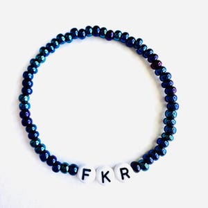 FKR Seed Bead Bracelet: Iridescent Dark Blue, Elastic String