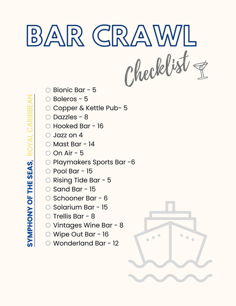 Cruise Bar Crawl Checklist Booze Cruise Checklist Game Bar Etsy