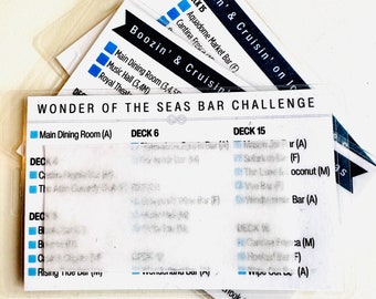 Pick your Royal Caribbean Bar Crawl, Laminated Cards, Bar Crawl Checklist for RCCL, Deck Locator, Royal Cruise, Icon, Wonder, Symphony,