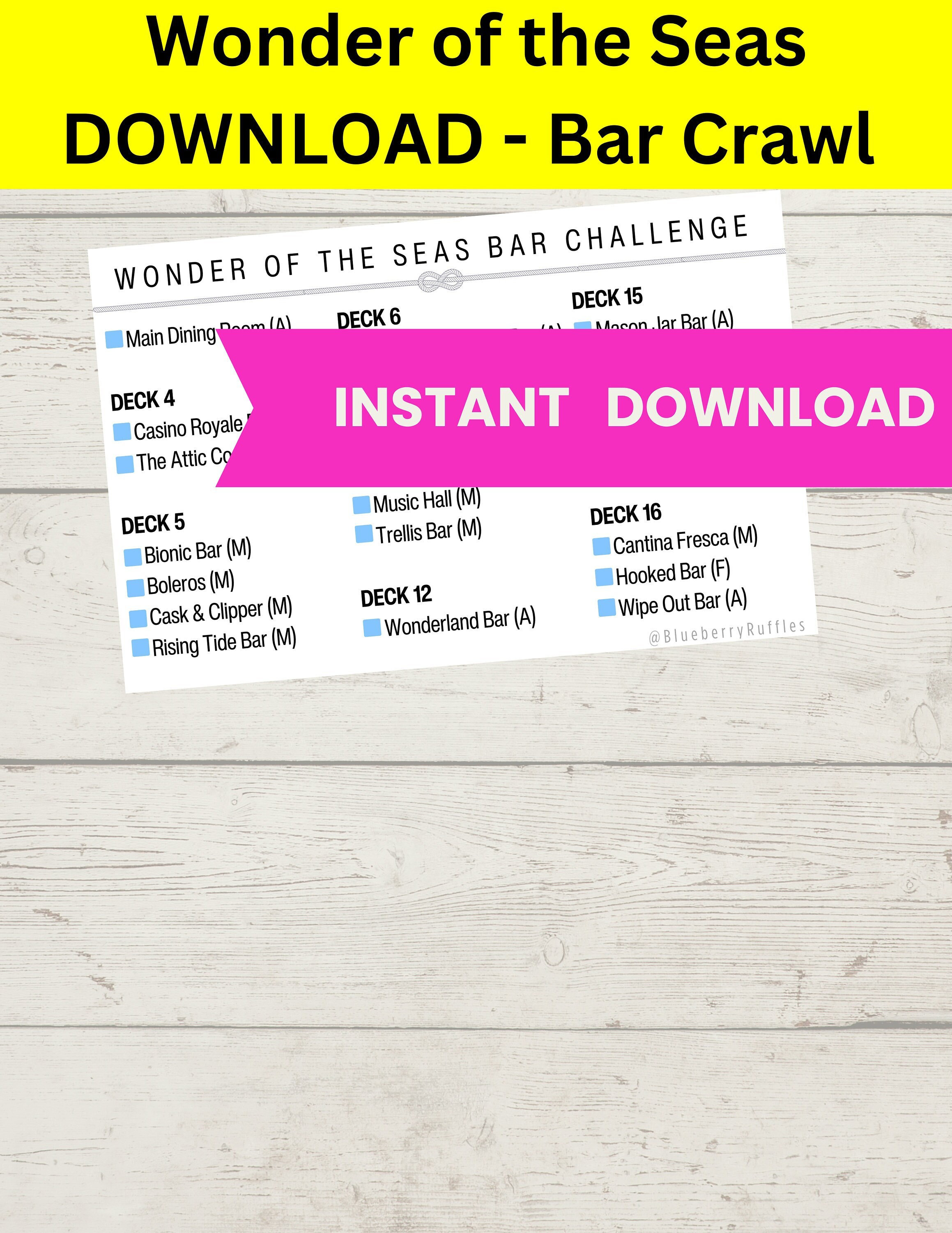 Wonder of the Seas Bar Crawl, PRINTABLE Wonder of Seas Checklist, Bar Crawl, Royal Caribbean ...