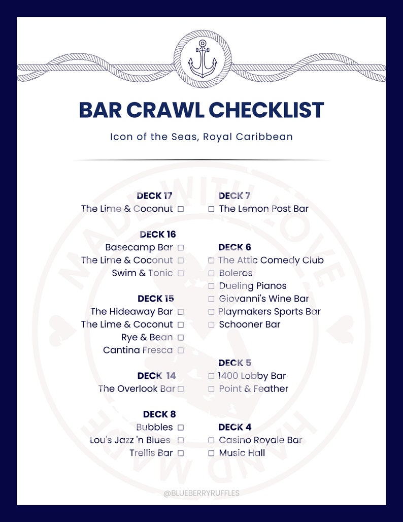 Icon of the Seas Bar Crawl Checklist Booze Cruise Checklist Etsy