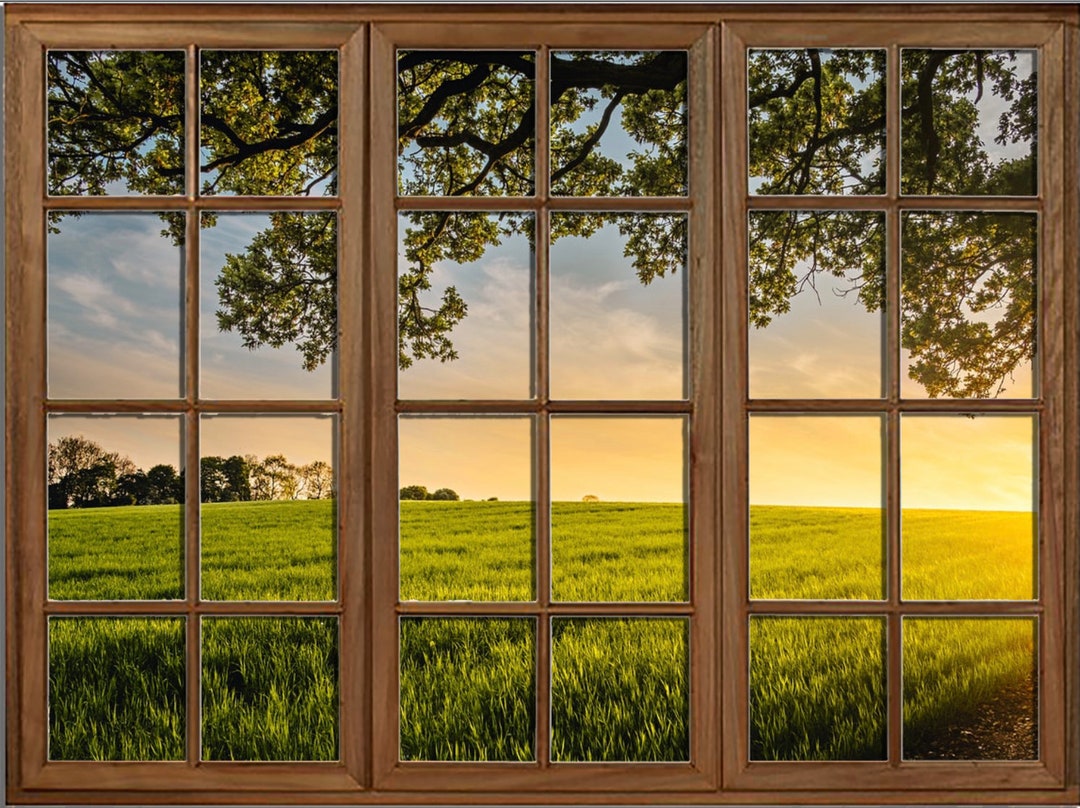 Faux Wall Art Mural Fake Window View Vinyl Meadow View Etsy
