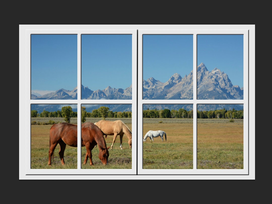 Faux Wall Art Mural Fake Window View Vinyl Horse Meadow Etsy