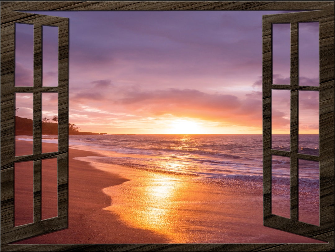 Faux Wall Art Mural Fake Window View Vinyl Sunset Beach Etsy