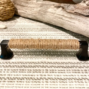 Nautical Decorative Drawer Pull, Rope Hand Tied Beach House Handle, Matte Black Coastal Farmhouse Handle, Beach House Decor, 5” Center Mount