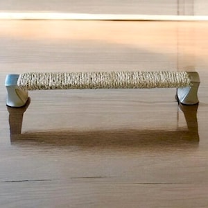 Beach House Decorative Pull, Jute Rope Wrapped Cabinet Handle, Coastal Modern Farmhouse, Nautical Decor, 5” on Center Mount Satin Nickel