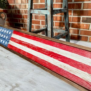 Wood American Flag, Rustic Framed USA Sign, Primitive Distressed Liberty Sign, Patriotic Decor, 4th of July 4ft Skinny Long Large Merica image 9