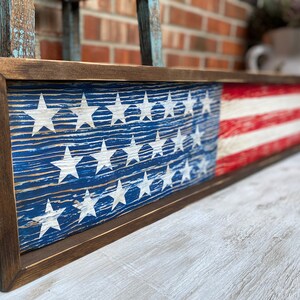 Wood American Flag, Rustic Framed USA Sign, Primitive Distressed Liberty Sign, Patriotic Decor, 4th of July 4ft Skinny Long Large Merica image 3