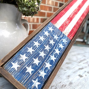 Wood American Flag, Rustic Framed USA Sign, Primitive Distressed Liberty Sign, Patriotic Decor, 4th of July 4ft Skinny Long Large Merica image 6