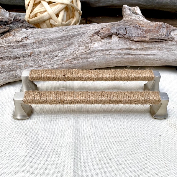 Beach House Decorative Rope Drawer Pulls, Dresser Handles, Cabinet Pulls, Coastal Modern Farmhouse, Nautical Decor 6-5/16” 160 mm  On Center