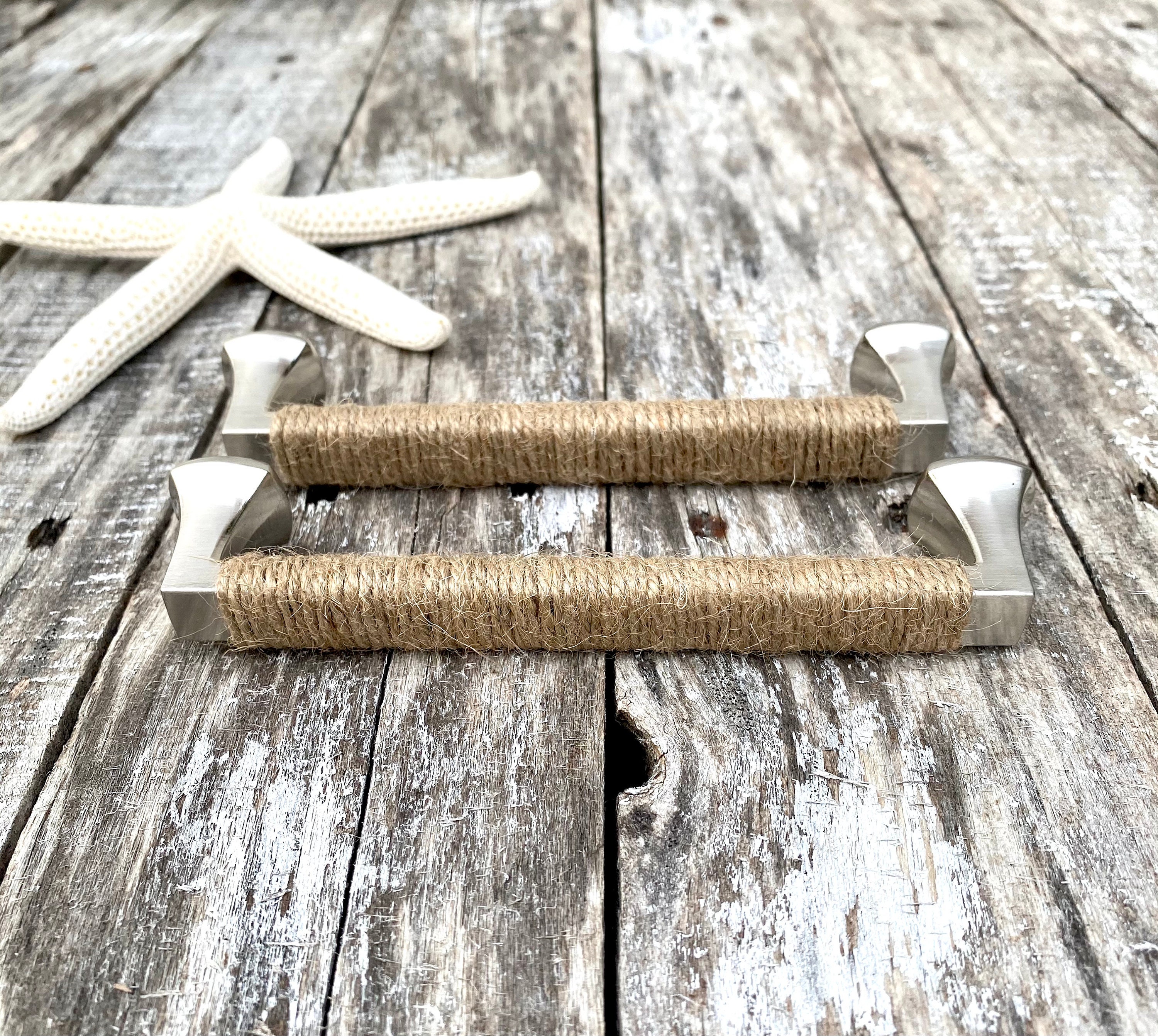 Beach House Decorative Pull, Jute Rope Wrapped Cabinet Handle, Coastal ...