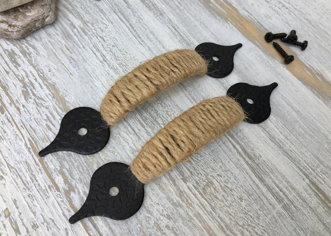 Nautical Drawer Pulls Jute Rope Wrapped Handles Coastal Decor Etsy