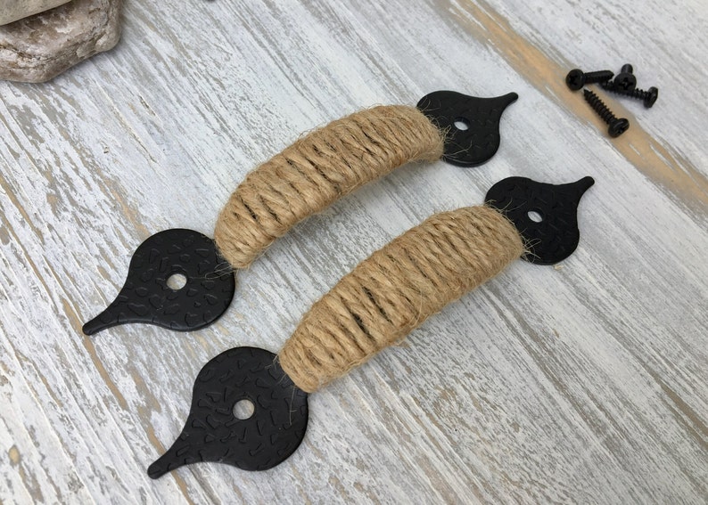 Nautical Drawer Pulls Jute Rope Wrapped Handles Coastal Decor Etsy