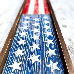 Wood American Flag, Rustic Framed USA Sign, Primitive Distressed Liberty Sign, Patriotic Decor, 4th of July 4ft Skinny Long Large Merica image 2