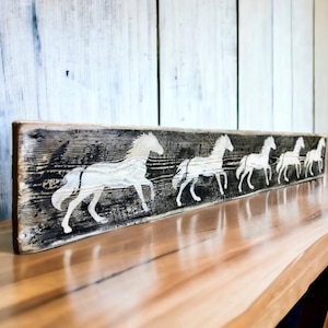 Horse Wood Sign Rustic Equestrian Sign Wall Art Decor Distressed Large Wood Sign Cabin Decor Farmhouse Decor Country Decor White Horses 3 Ft