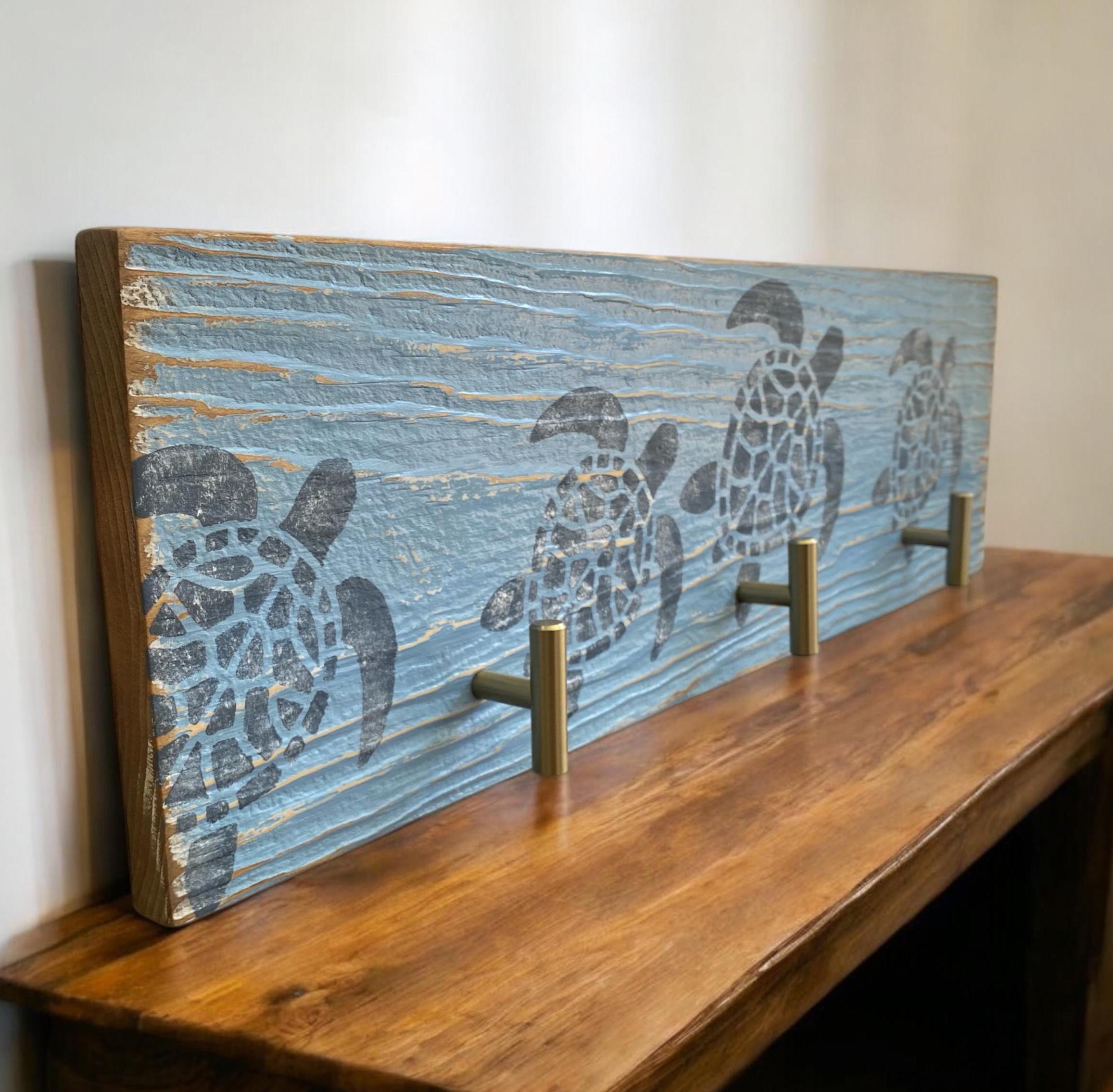 Personalized Turtle Wall Coat Rack, Custom Nautical Towel Rack With 9 ...